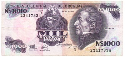Uruguay 1 000 Nuevos Pesos 1982 Seria 22417334 foto