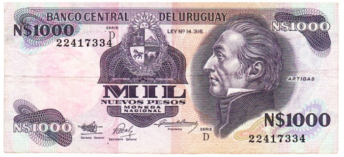 Uruguay 1 000 Nuevos Pesos 1982 Seria 22417334