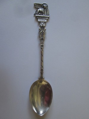 Venetia lingurita souvenir din argint(marcaj 800) cu figurina heraldica leul Sf.Marco din anii 20,lungime=112 mm foto
