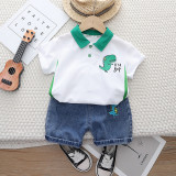 Costumas pentru baietei cu tricou alb tip polo - Dino (Marime Disponibila:, Superbaby