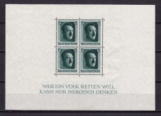 ✅ (S38) Germania Reich 1937 &quot; Aniversare Adolf Hitler-48 de ani&quot; serie Mi.646 in bloc/colita 7 ,lipsa partiala gumare original , sarniera ,MH