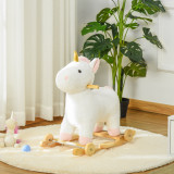 HOMCOM Cal tip Balansoar 2 in 1 Unicorn cu Roti Sunete si Invelis de Plus, Alb