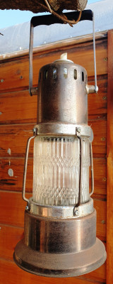 Felinar, lampa artizanala cu baterie si beculet, inaltime 25 cm, metal, sticla foto