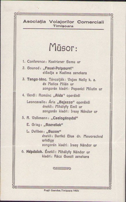 HST A2066 Program conferință Kastriener Samuel anii 1930 Timișoara