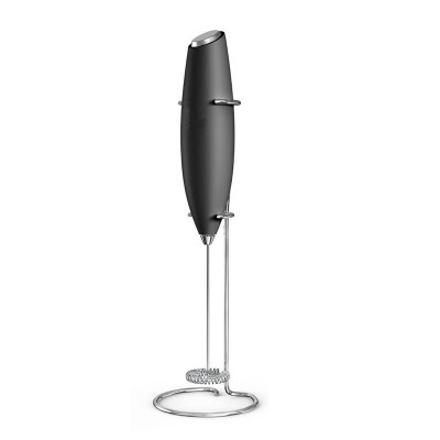 Mini mixer pentru spuma de lapte cu suport din otel inoxidabil, Negru foto