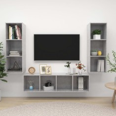 vidaXL Set de dulapuri TV, 3 piese, gri beton, lemn prelucrat