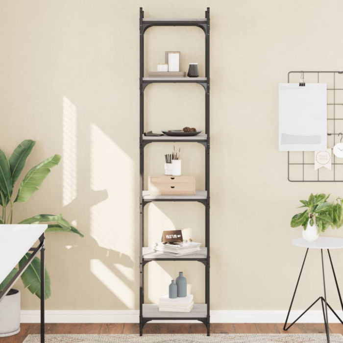 Gossi biblioteca cu 6 niveluri gri sonoma 40x30x188 cm lemn prelucrat