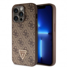 Husa Guess PU 4G Strass Triangle Metal Logo pentru iPhone 15 Pro Maro foto