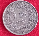 (A237) MONEDA DIN ARGINT ELVETIA - 1 FRANC 1921, 5 GRAME, PURITATE 835
