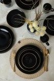 Keramika Set de vesela - Ege Black/Gold - 30 bucăți - 6 persoane - Stoneware