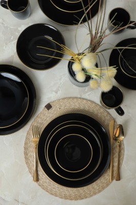 Keramika Set de vesela - Ege Black/Gold - 30 bucăți - 6 persoane - Stoneware foto