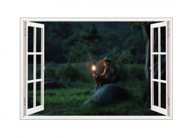 Sticker decorativ, Fereastra 3D, Padure, 85 cm, 605STK foto