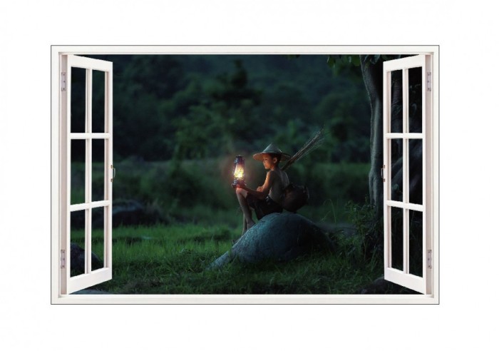 Sticker decorativ, Fereastra 3D, Padure, 85 cm, 605STK