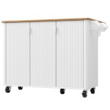 Insulă mobilă de bucătărie cu blat rabatabil, 3 uși, suport pentru prosoape și raft pentru condimente, 130x45/75x92 cm, Alb