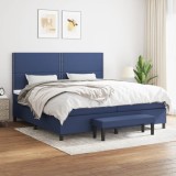 Cumpara ieftin Pat box spring cu saltea, albastru, 200x200 cm, textil