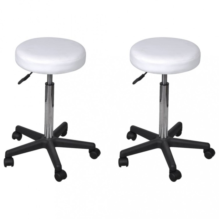 vidaXL Taburete de birou, 2 buc., alb, 35,5x98 cm, piele ecologică