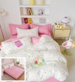 Cumpara ieftin Lenjerie Pat Bumbac 6 Piese Cu Elastic Alb Roz 180x200 cm Evelyn