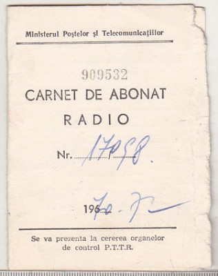 bnk div Carnet abonat radio 1970-1972 foto