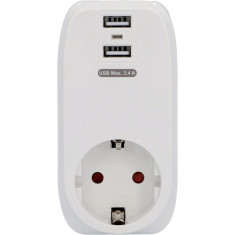 Adaptor Priza 230V 16A + 2 Porturi USB Unitec 47590