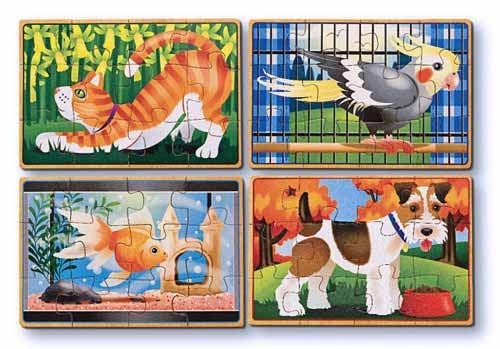 Set 4 puzzle lemn in cutie Animale de companie Melissa and Doug