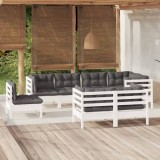 VidaXL Set mobilier de grădină cu perne, 8 piese, alb, lemn masiv pin 3096515