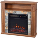 HOMCOM Șemineu electric de podea/&icirc;ncastrabil pentru TV 36" cu ramă și raft, 1800W, efect de flacără 3D, bușteni, maro | Aosom Romania