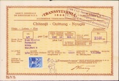 A993 Chitanță Banca Generală de Asigurare Transsylvania, 1933