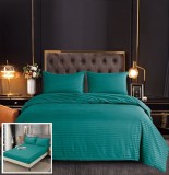 Lenjerie Pat Damasc Verde 4 Piese cu Elastic 180x200 cm Bumbac