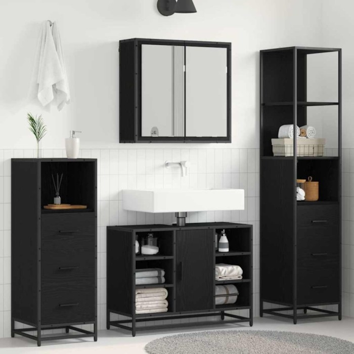 vidaXL Set de mobilier pentru baie 3 pcs Stejar negru 80 x 33 x 60 cm 3402422