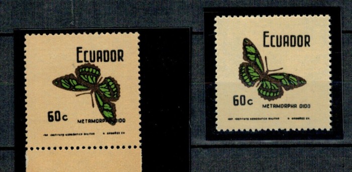 Ecuador 1970 - Fluturi val.60c eroare centru (fluture) ranversa