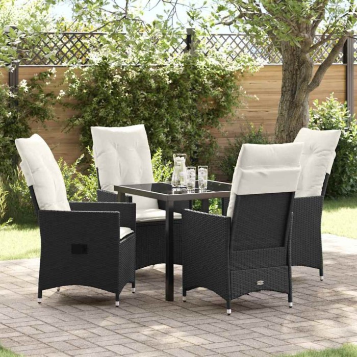 vidaXL Set de masă pentru grădină cu pernă 5 pcs Negru Rattan poli 3379535