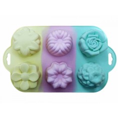 Forma din silicon pentru prajituri, model floral, termorezistenta, 6 cavitati, 535COF