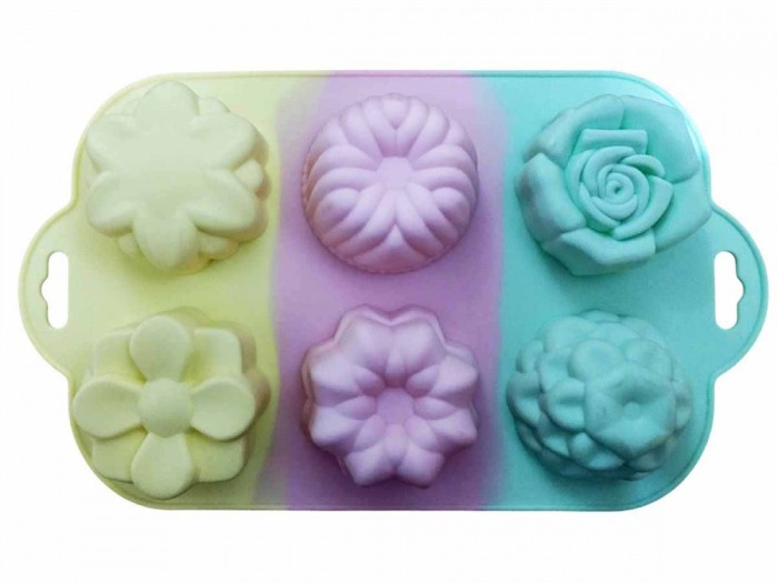 Forma din silicon pentru prajituri, model floral, termorezistenta, 6 cavitati, 535COF