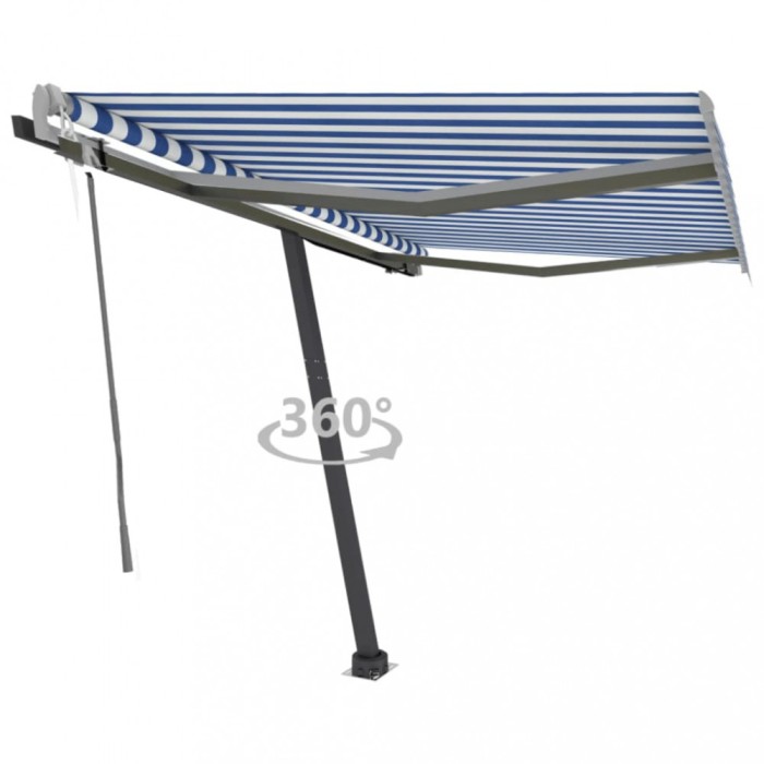 vidaXL Copertină autonomă retractabilă automat albastru&amp;alb 300x250 cm