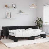 VidaXL Pat de zi cu extensie și saltea, negru, 90x200 cm, catifea