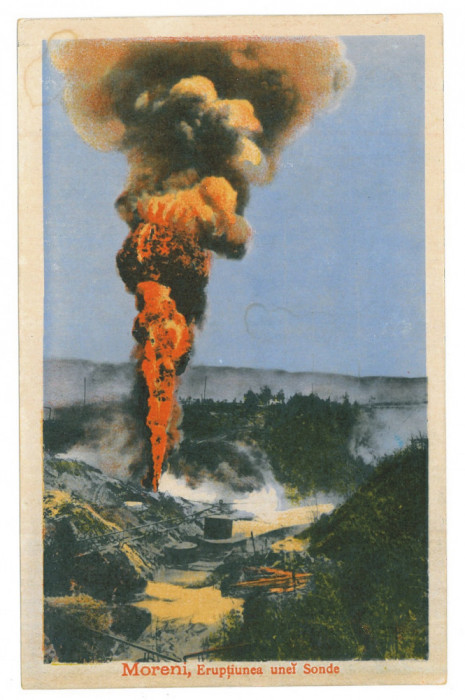 4143 - MORENI, Dambovita, Fire on the Oil well, Romania - old postcard - unused