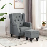 Fotoliu Gri Deschis Textil cu Taburet vidaXL, Confortabil, Cadru Lemn, 68x78x94 cm, Relaxare Suport Picioare
