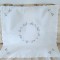 Fata de masa Vintage din bumbac cu broderie mecanica cu flori- ALB