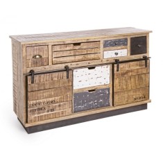 Comoda 7 sertare si 2 usi mobile din lemn mango Tudor 125 cm x 37 cm x 80 h