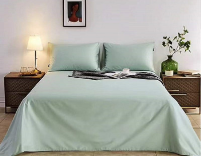 Lenjerie de pat pentru o persoana cu husa elastic pat si 2 fete perna patrata, Olive, bumbac ranforce, gramaj tesatura 120 g/mp, Vernil, 4 piese foto