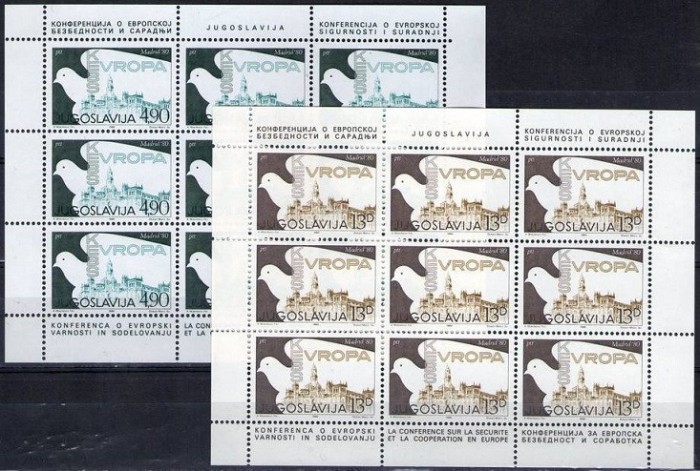 C2454 - Iugoslavia 1980 - Europa 2 blocuri x9 neuzat,perfeca stare