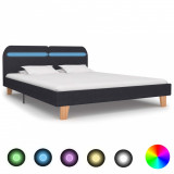 Cadru pat cu LED-uri, gri &icirc;nchis, 180x200 cm, material textil, Cires, Dublu, Cu polite semirotunde, vidaXL