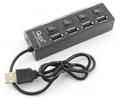 HUB USB, 4 porturi, cu intrerupator, KOM0752, Quer - 401130 foto