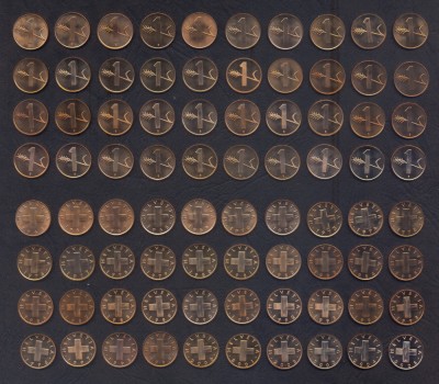 ELVETIA █ SET COMPLET DE MONEDE █ 1 Rappen x40 buc █ 1963 - 2005 █ KM-46 █ UNC foto