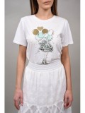TRICOU BUMBAC CU IMPRIMEU BALOANE UTOPICA Alb TALIE UNICA
