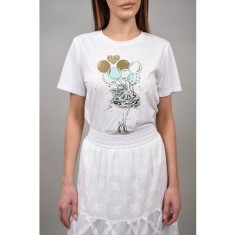 TRICOU BUMBAC CU IMPRIMEU BALOANE UTOPICA Alb TALIE UNICA