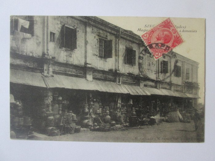 Rara! Carte postala Singapore-Magazin de ceramica chinezeasca,circulata 1914