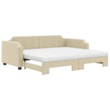 Cumpara ieftin Pat de zi cu extensie si saltele, crem, 100x200 cm, textil