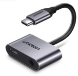 ADAPTOR Incarcare si audio Ugreen, &amp;quot;CM193&amp;quot;, 1 x USB Type-C(T) la 1 x USB Type-C(M) si 1 x Jack 3.5mm(M), lungime cablu 10 cm, gri &amp;quot;5059