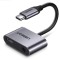 ADAPTOR Incarcare si audio Ugreen, &quot;CM193&quot;, 1 x USB Type-C(T) la 1 x USB Type-C(M) si 1 x Jack 3.5mm(M), lungime cablu 10 cm, gri &quot;50596&quot; (timbru verd
